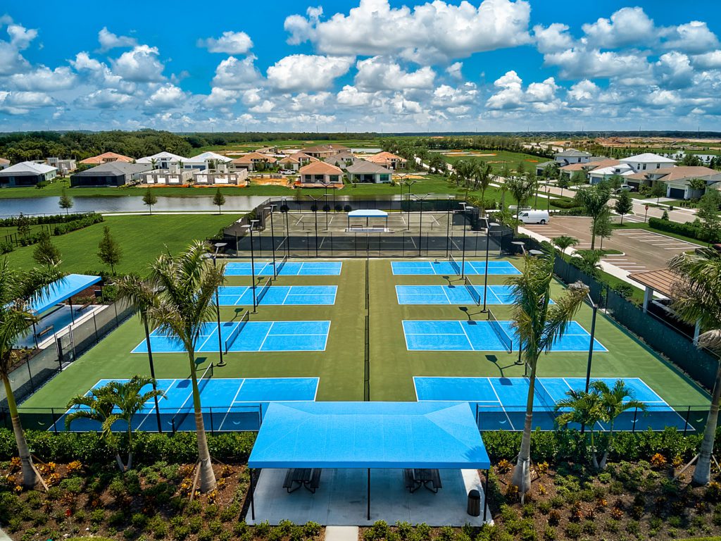 Aerial view of the tennis and pickle ball courts at cresswind lakewood ranch